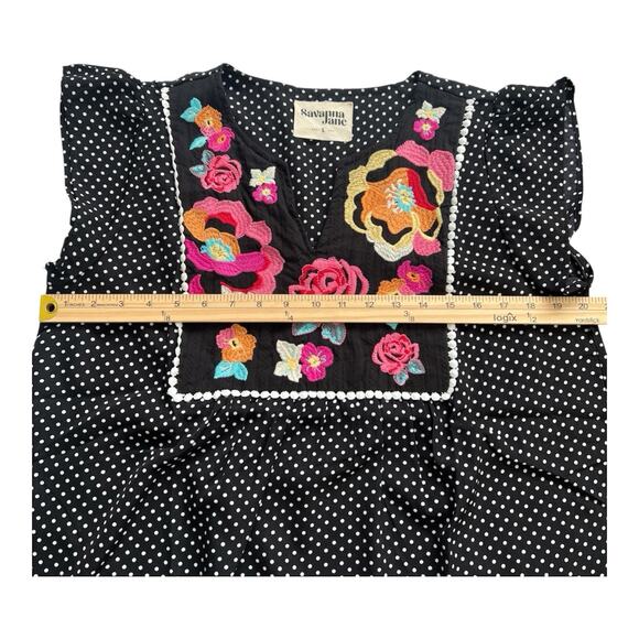 Savanna Jane Blouse Top Womens Large  Embroidered Flutter Sleeves Boho Peasant - Picture 8 of 9